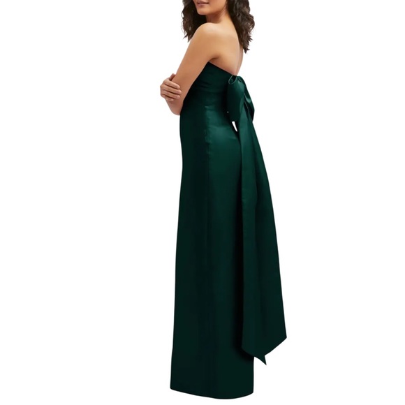 Alfred Sung Strapless Bow Back Satin Column Gown Evergreen Size 10 NWT - Picture 8 of 12